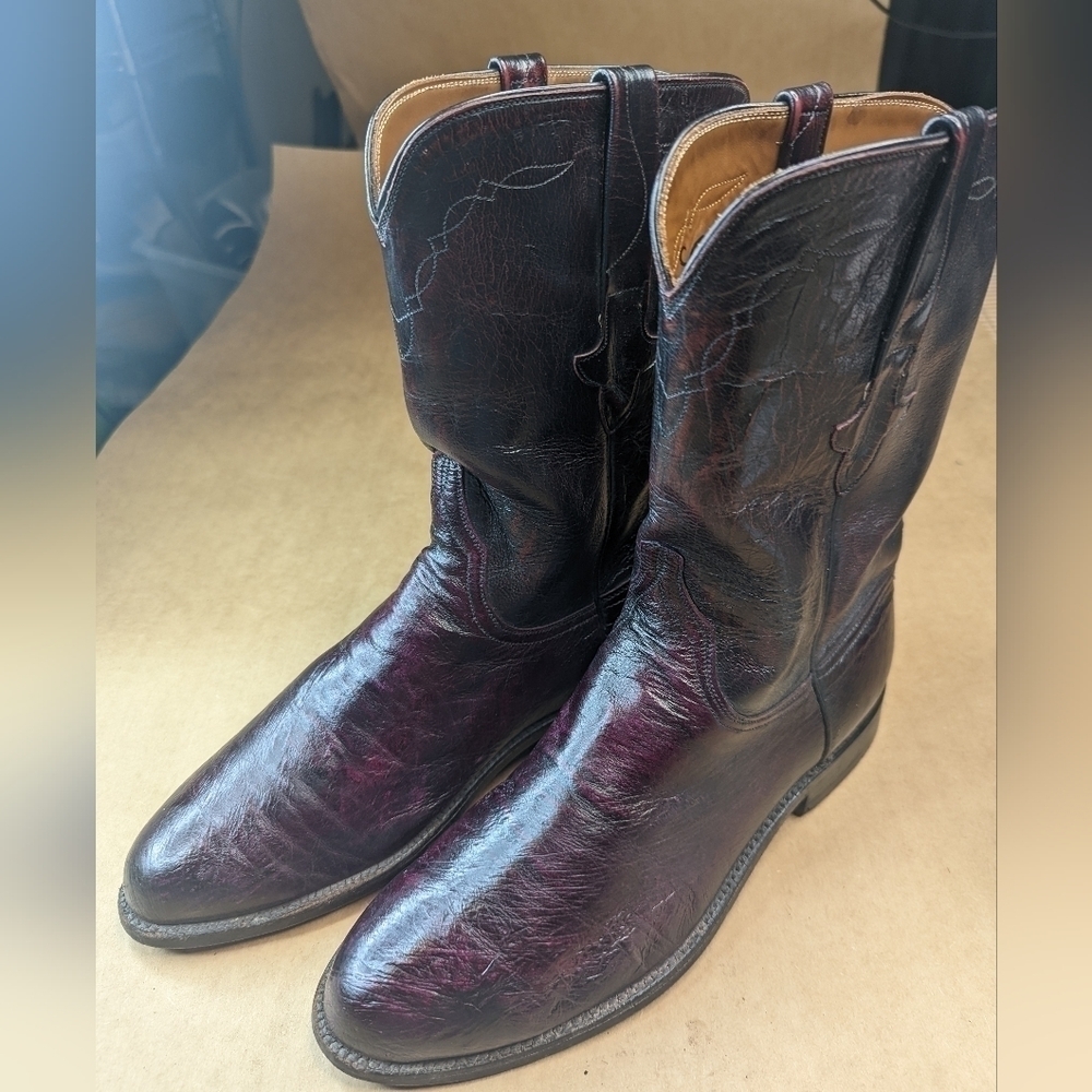 Lucchese Boots men's sz 9EE Exotic Genuine Black Cherry Smooth Ostrich classic W
